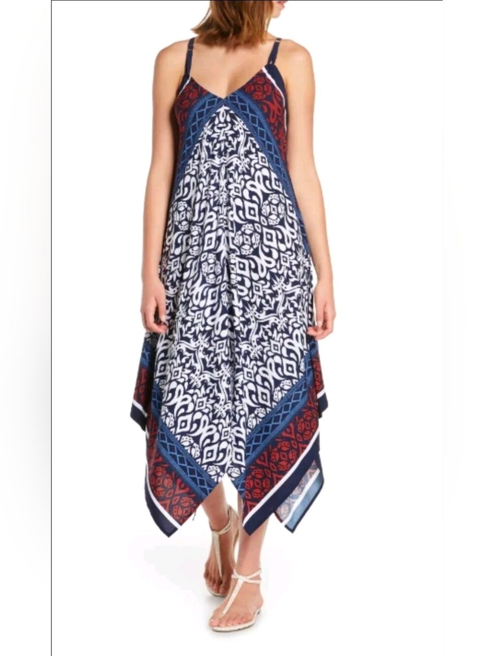 Tommy Bahama Ikat Diamond Cover-Up Bandana Scarf Dress Red White Blue L/XL